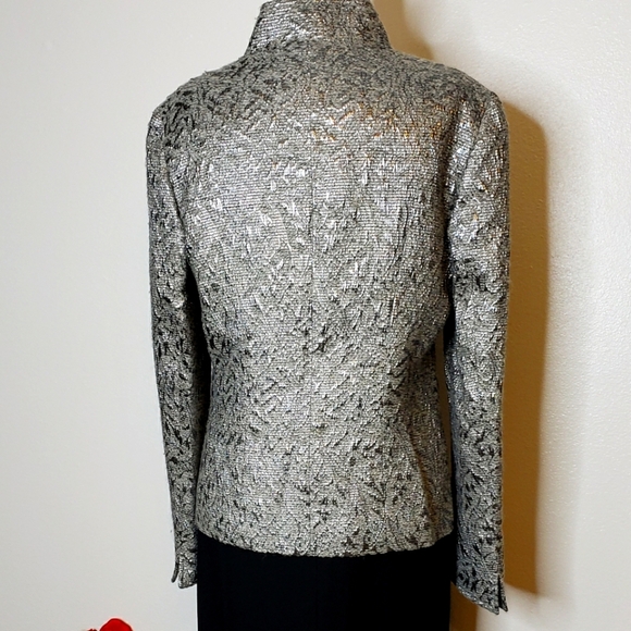Lafayette 148 Silver Shimmer Mandarin Jacket Wool Luxury Asian Office Spring - Picture 8 of 15